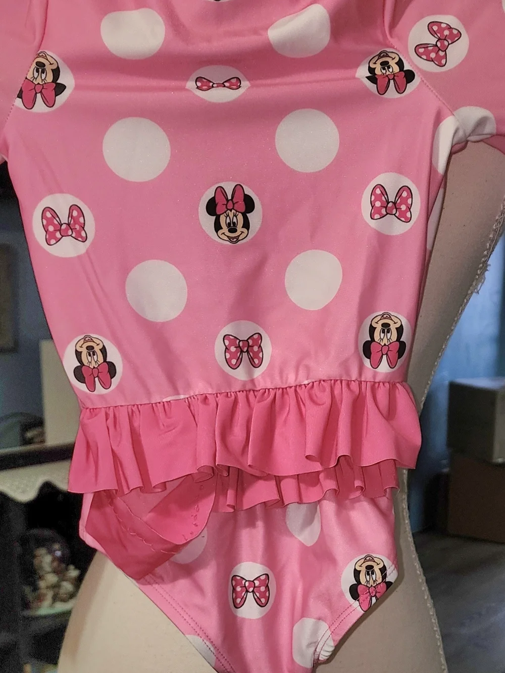 Disney Kids' Pink Minnie Mouse Polka Dot Long-Sleeve Swimsuit Sz 4T NWT